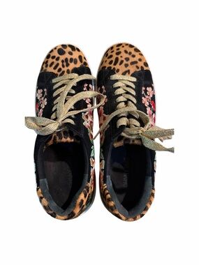 Johnny Was Black Floral & Leopard Arcadia Women’s Sneakers with Gold Laces 8.5